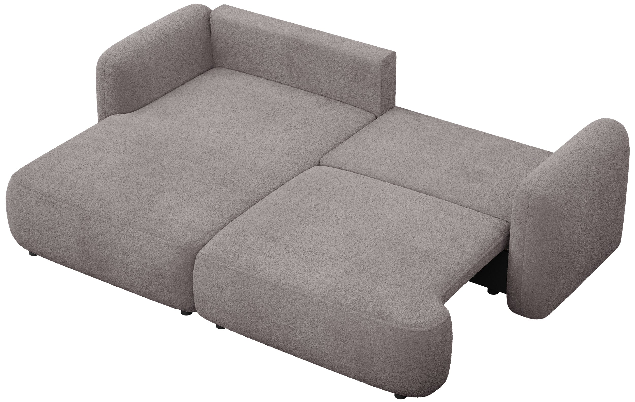 Ecksofa mit Schlaffunktion Tvoya, L-förmig, linksseitig, grau-braunes Bouclé