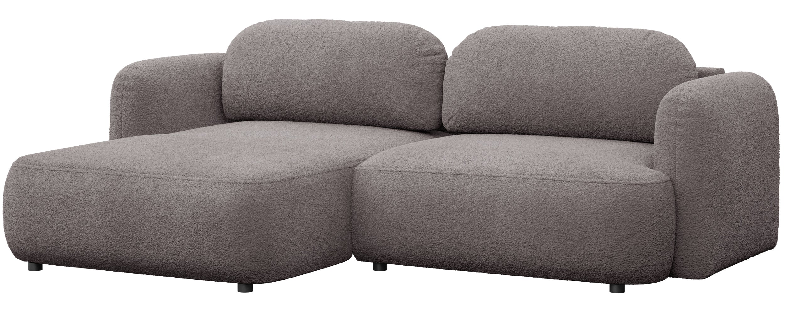 Ecksofa mit Schlaffunktion Tvoya, L-förmig, linksseitig, grau-braunes Bouclé