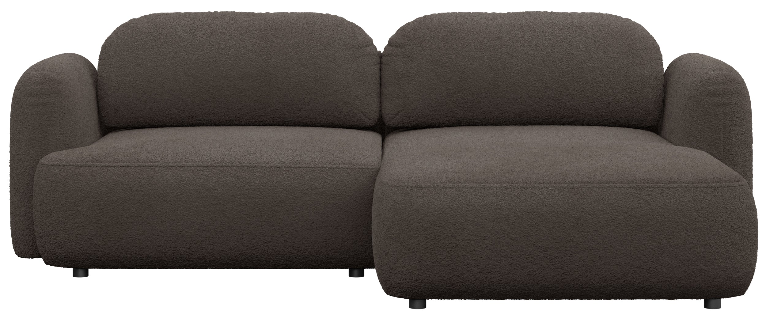 Ecksofa mit Schlaffunktion Tvoya, L-förmig, rechtsseitig, braunes Bouclé
