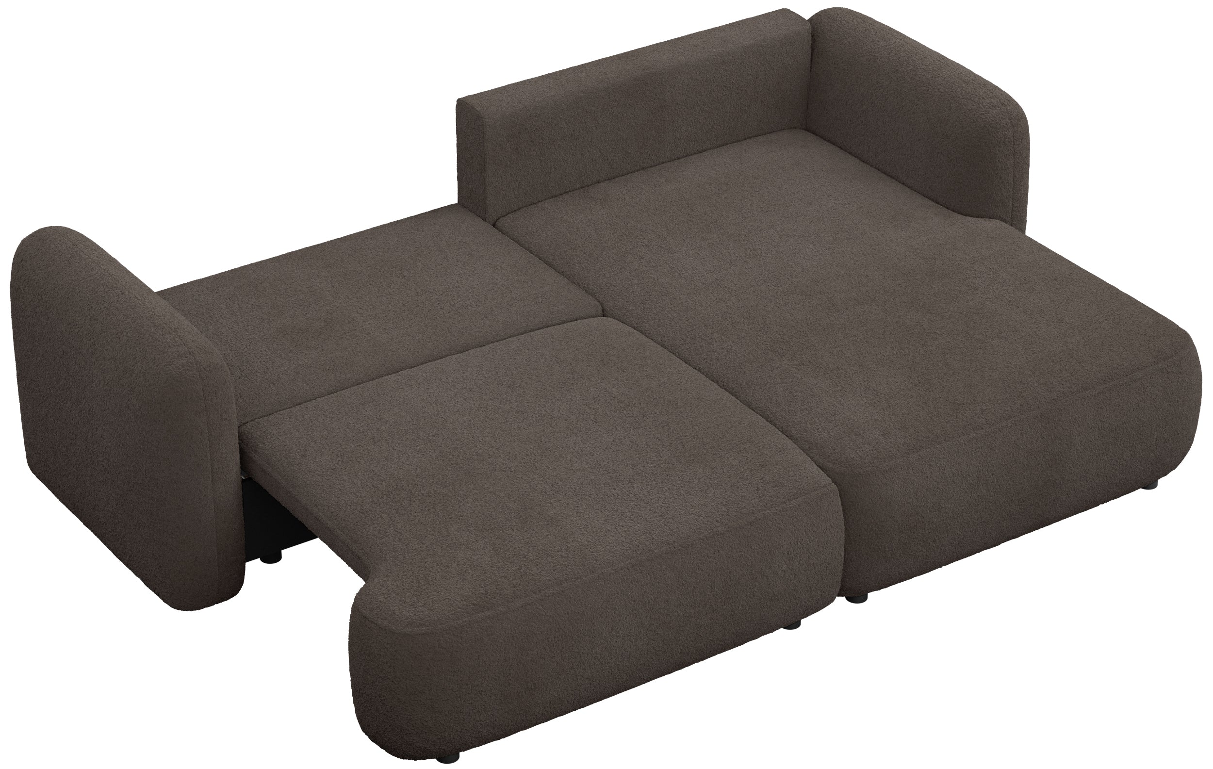 Ecksofa mit Schlaffunktion Tvoya, L-förmig, rechtsseitig, braunes Bouclé