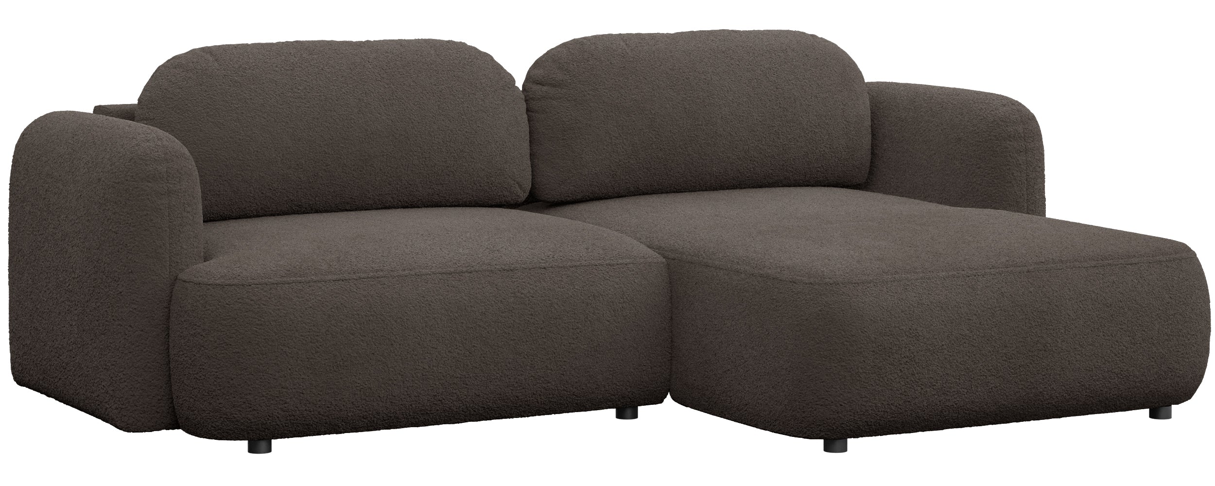 Ecksofa mit Schlaffunktion Tvoya, L-förmig, rechtsseitig, braunes Bouclé