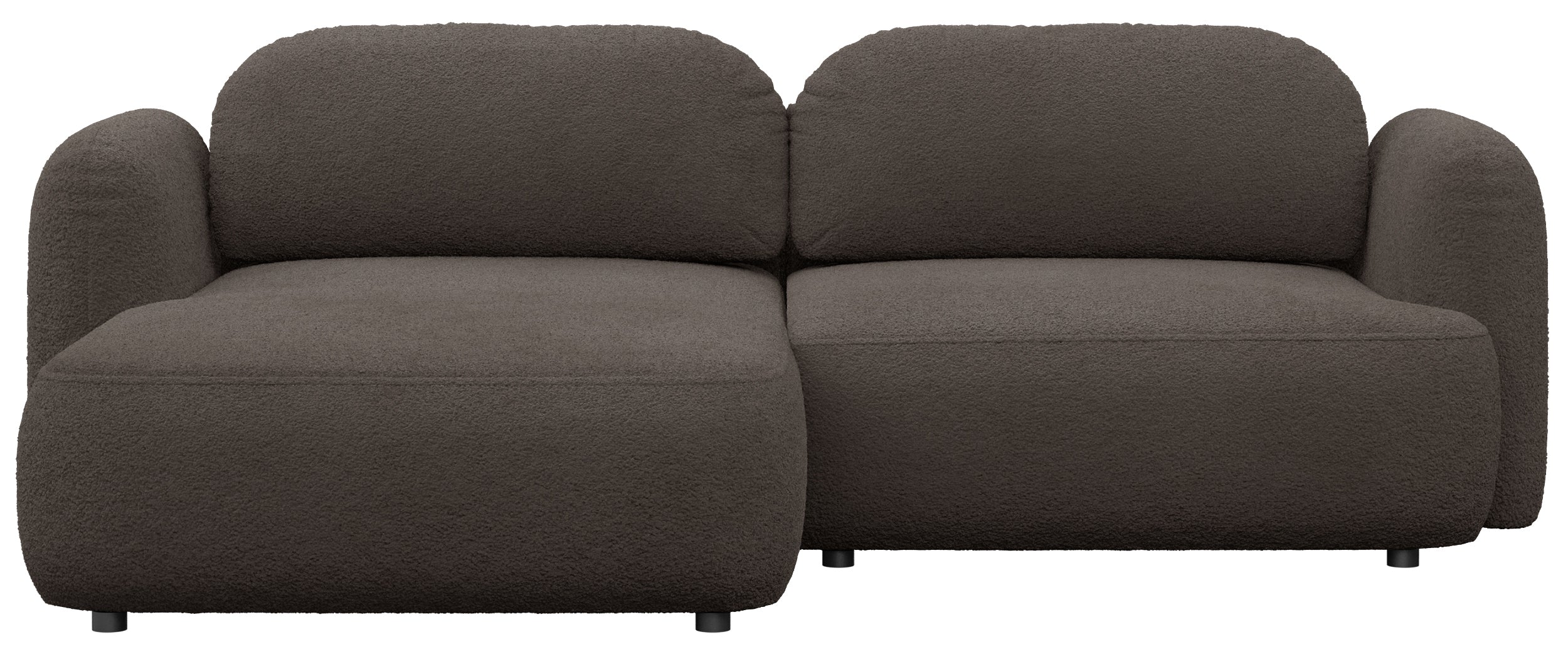 Ecksofa mit Schlaffunktion Tvoya, L-förmig, linksseitig, braunes Bouclé