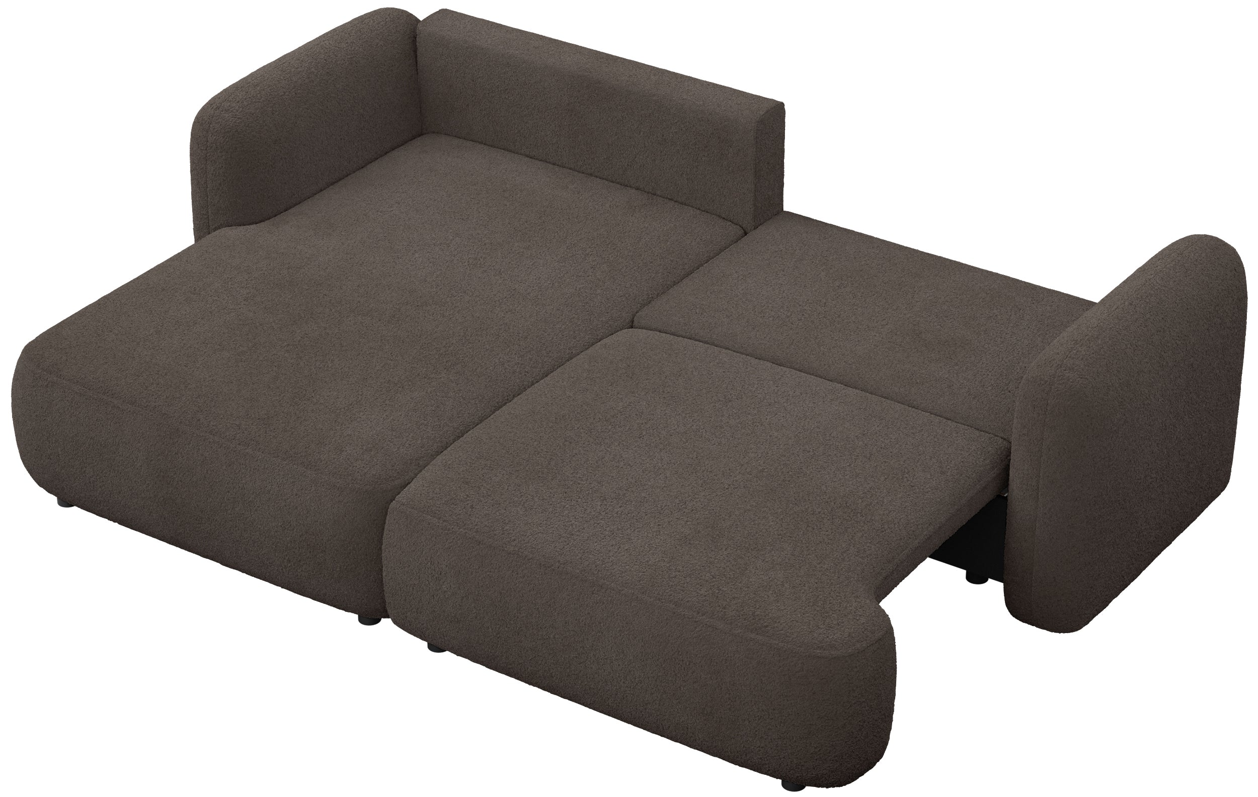 Ecksofa mit Schlaffunktion Tvoya, L-förmig, linksseitig, braunes Bouclé