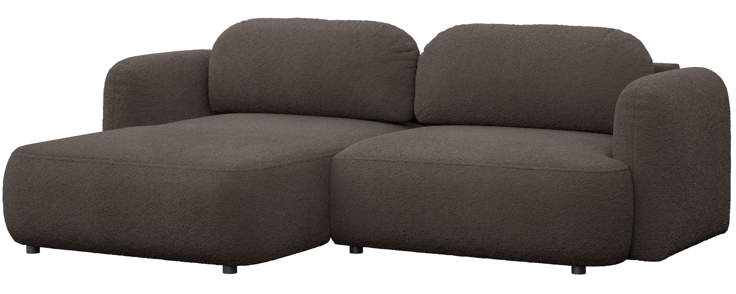 Ecksofa mit Schlaffunktion Tvoya, L-förmig, linksseitig, braunes Bouclé
