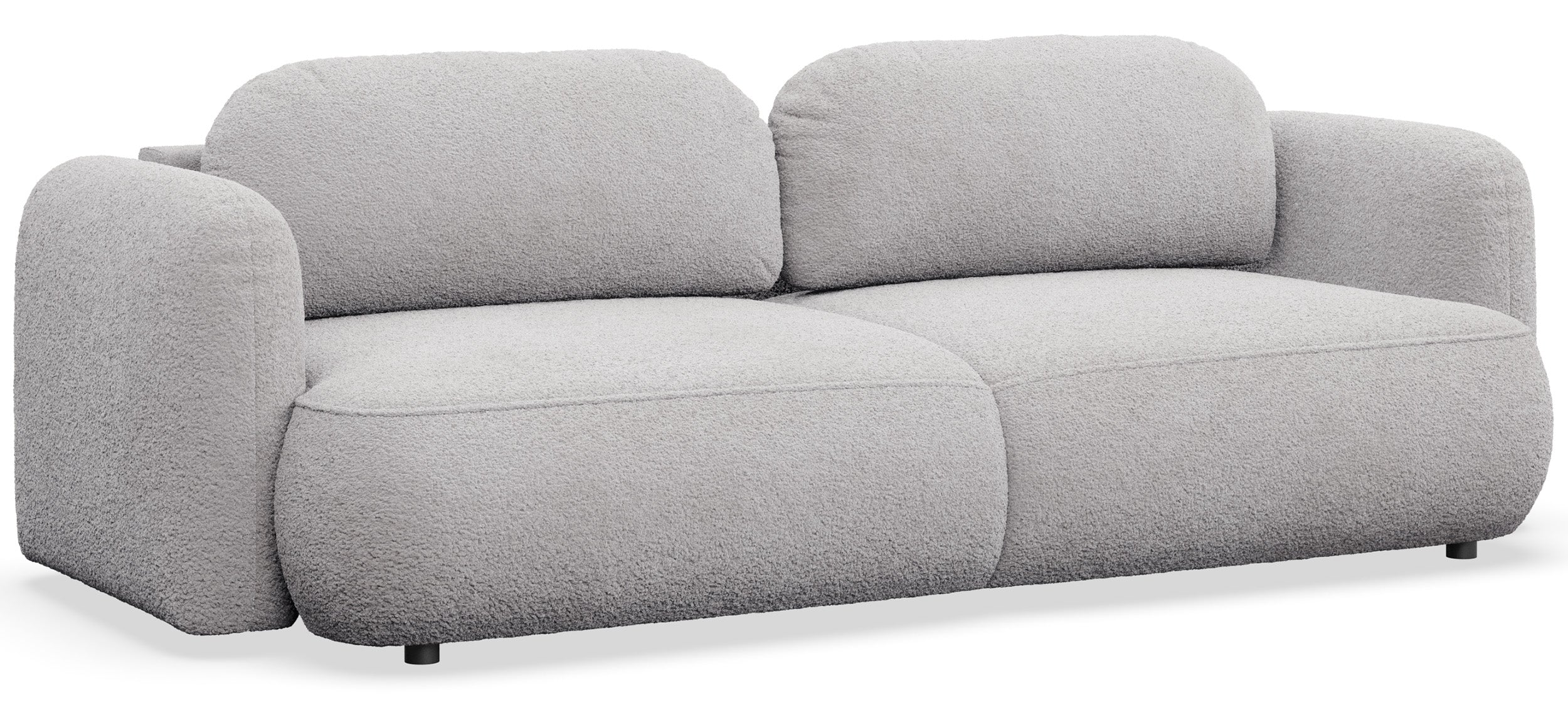Dreisitziges ausklappbares Sofa Tvoya in hellgrauem Bouclé