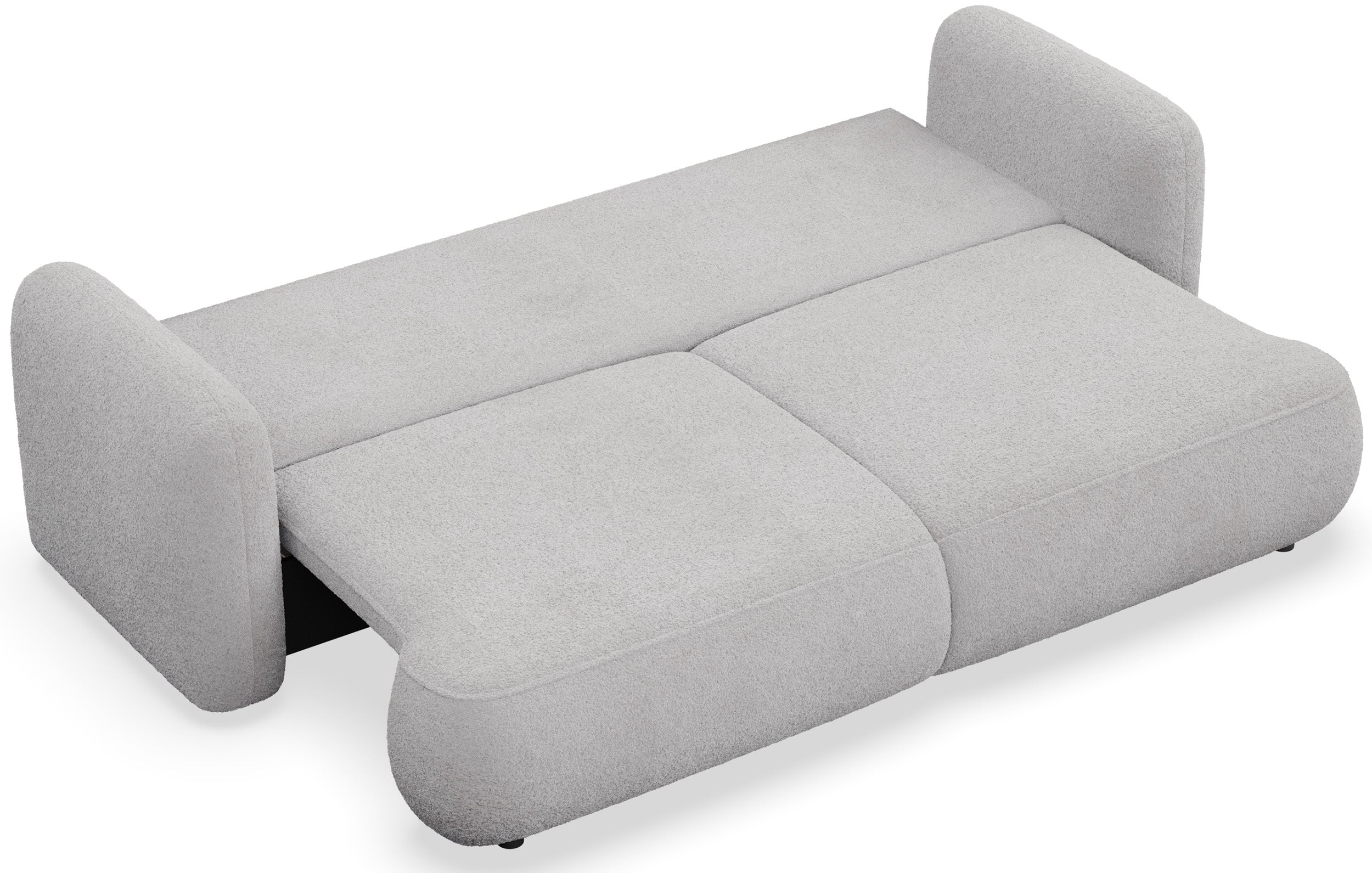 Dreisitziges ausklappbares Sofa Tvoya in hellgrauem Bouclé