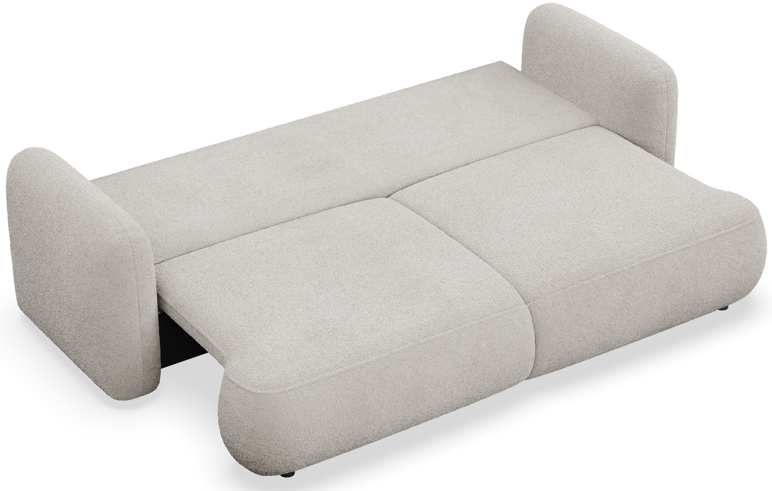 Dreisitziges ausklappbares Sofa Tvoya in hellem Beige Bouclé