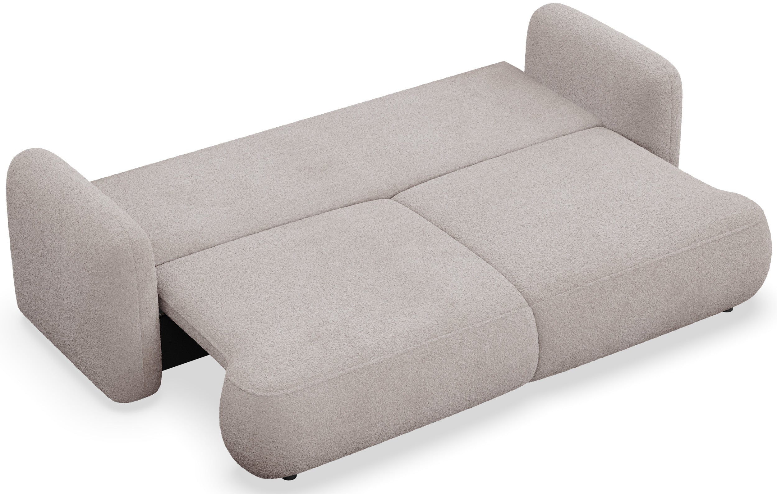 Dreisitziges ausklappbares Sofa Tvoya in grau-beigem Bouclé