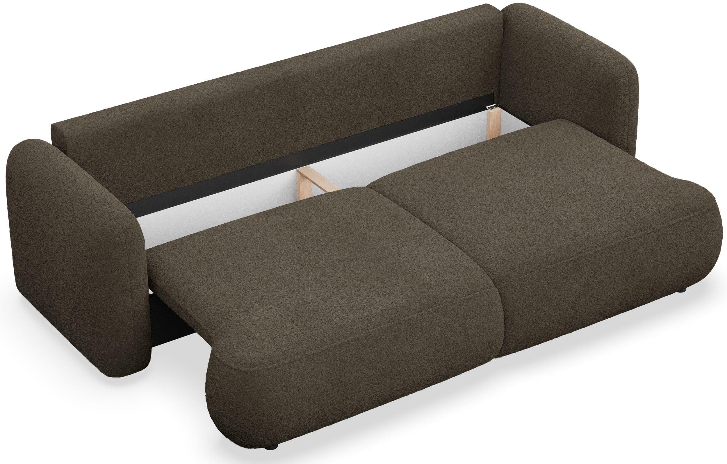 Dreisitziges ausklappbares Sofa Tvoya in braunem Bouclé