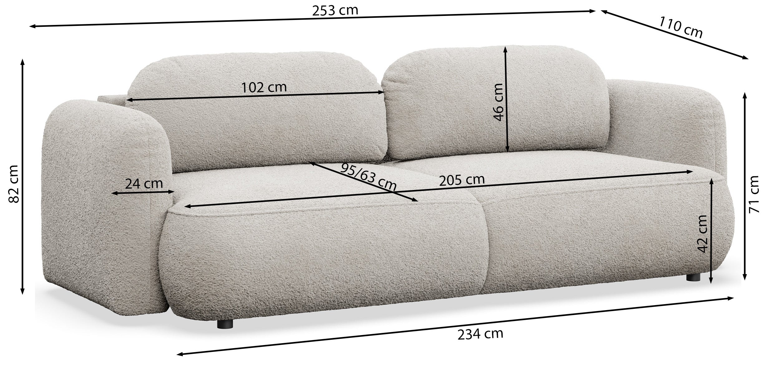 Dreisitziges ausklappbares Sofa Tvoya in grauem Chenille