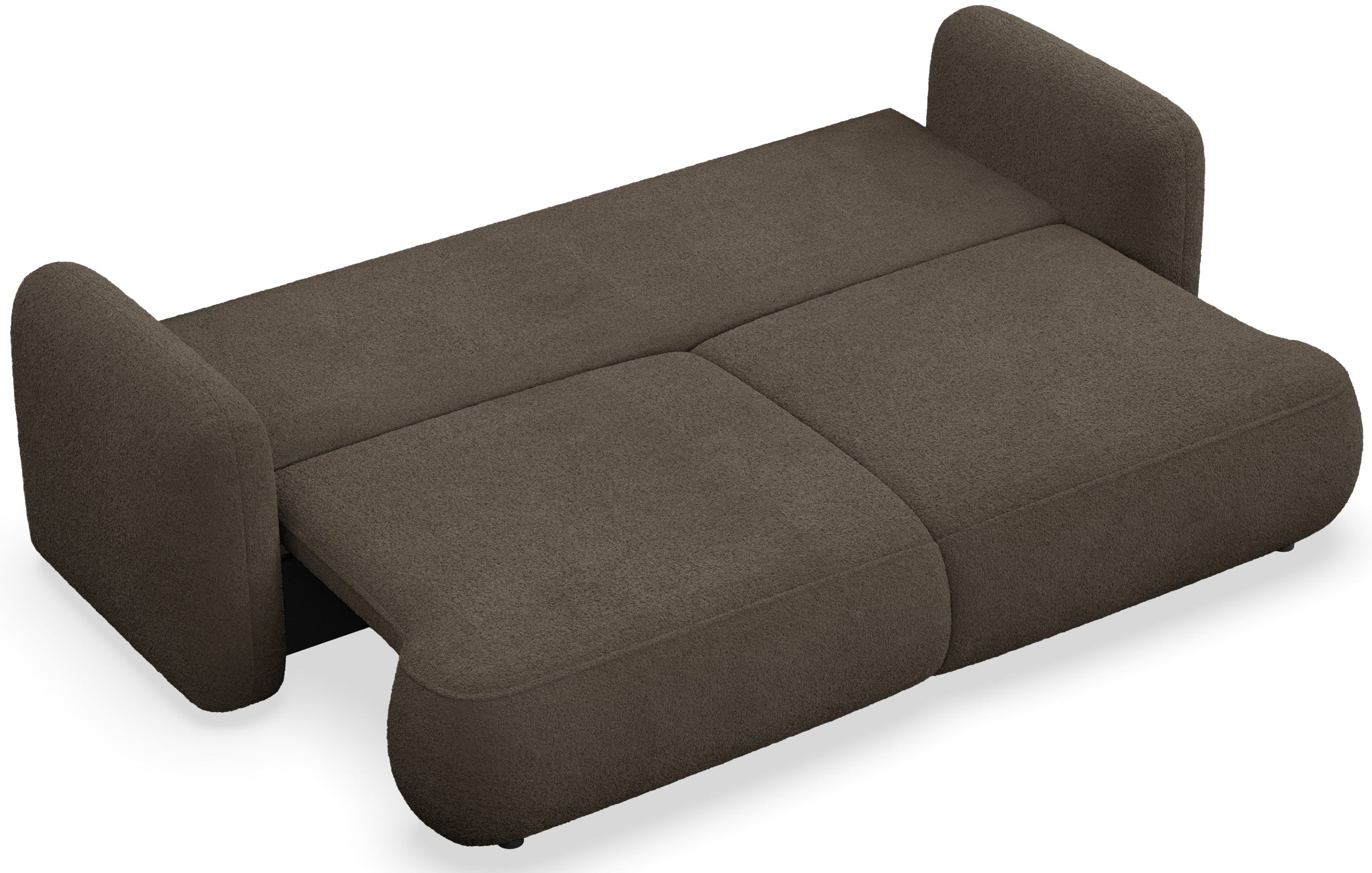 Dreisitziges ausklappbares Sofa Tvoya in braunem Bouclé