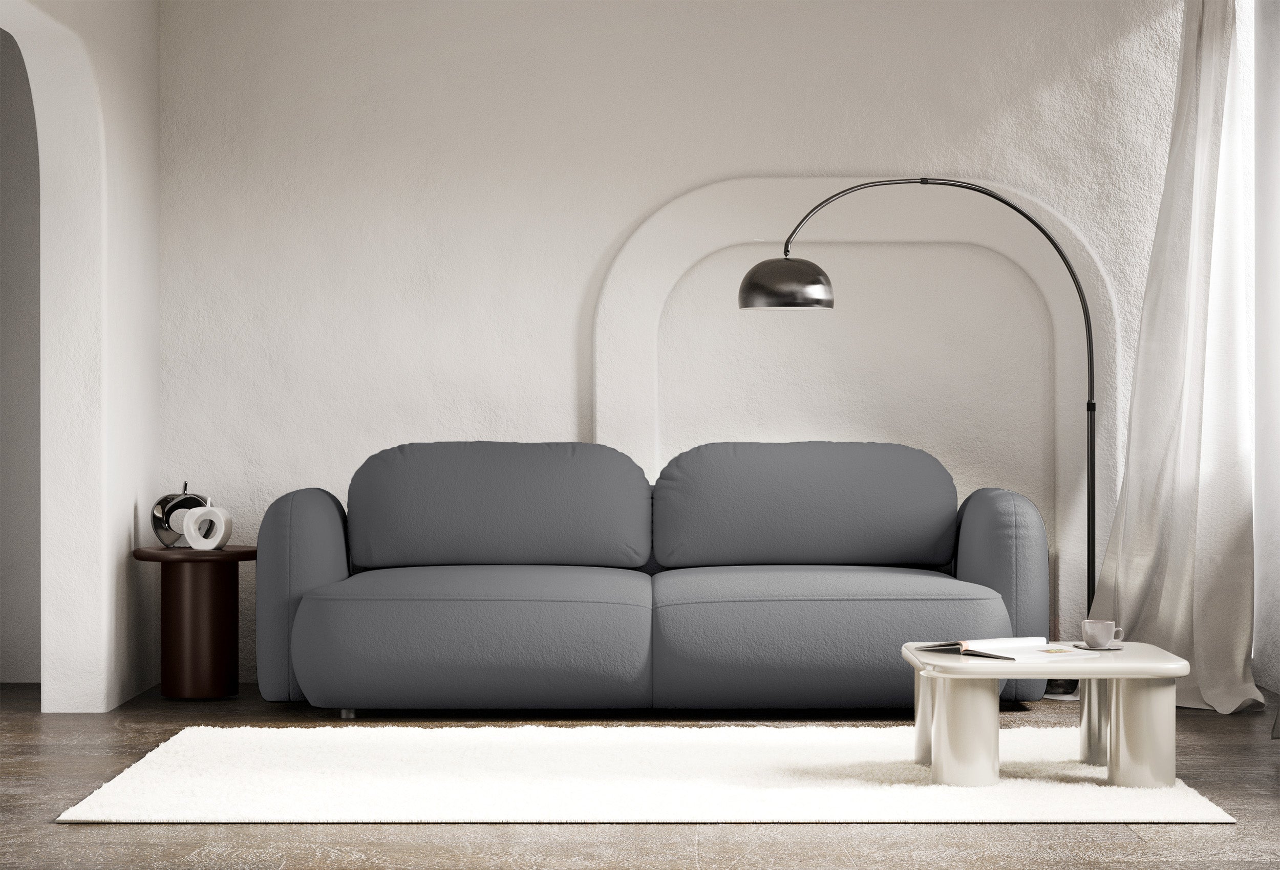 Dreisitziges ausklappbares Sofa Tvoya in grauem Chenille