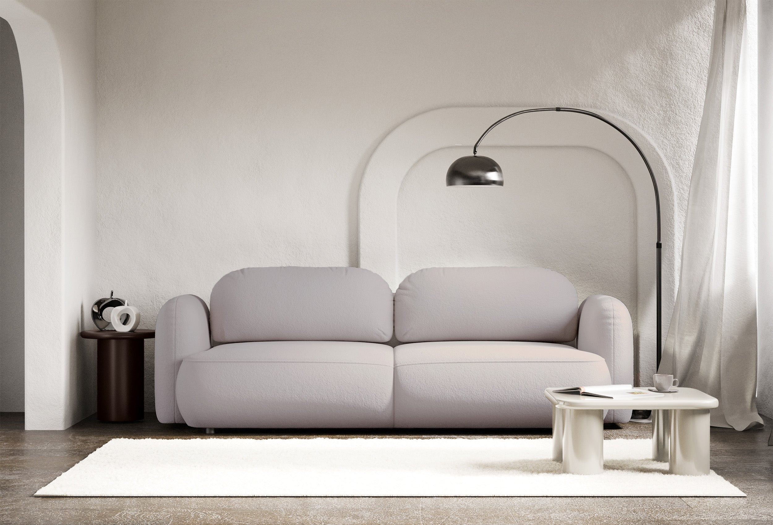 Dreisitziges ausklappbares Sofa Tvoya in grau-beigem Chenille