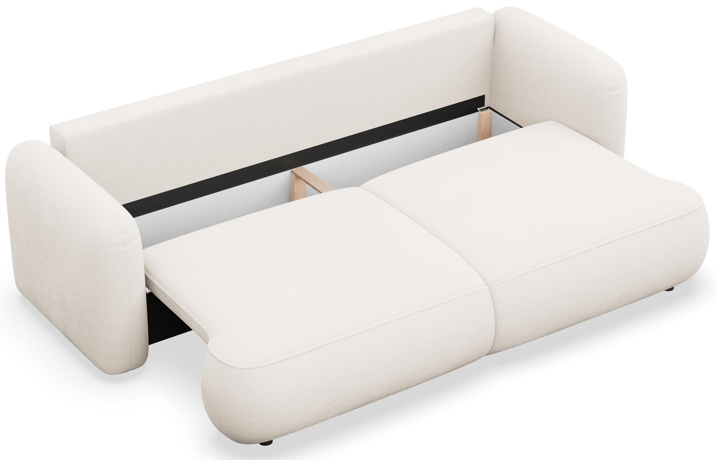 Drei-Sitzer ausklappbares Sofa Tvoya in cremefarbenem Chenille
