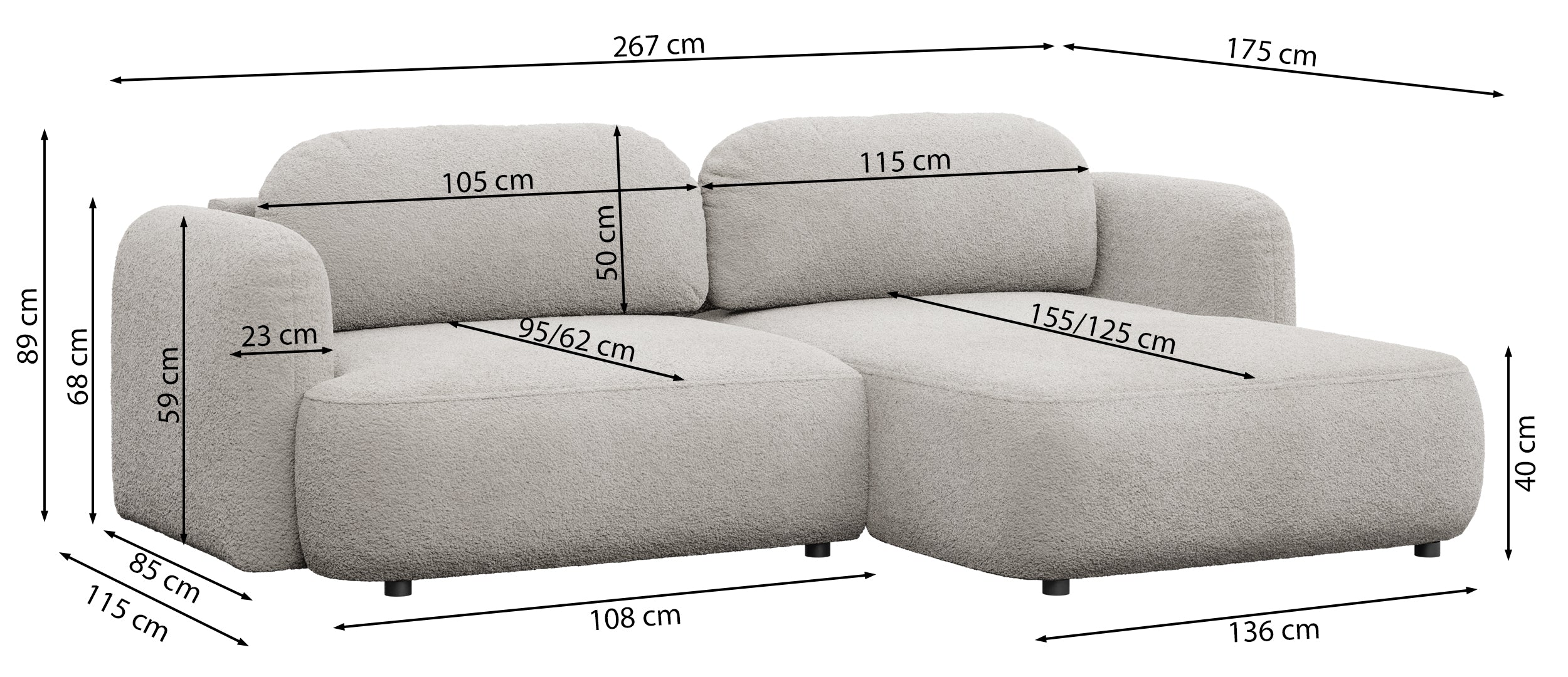 Ecksofa mit Schlaffunktion Tvoya, L-förmig, linksseitig, braunes Bouclé