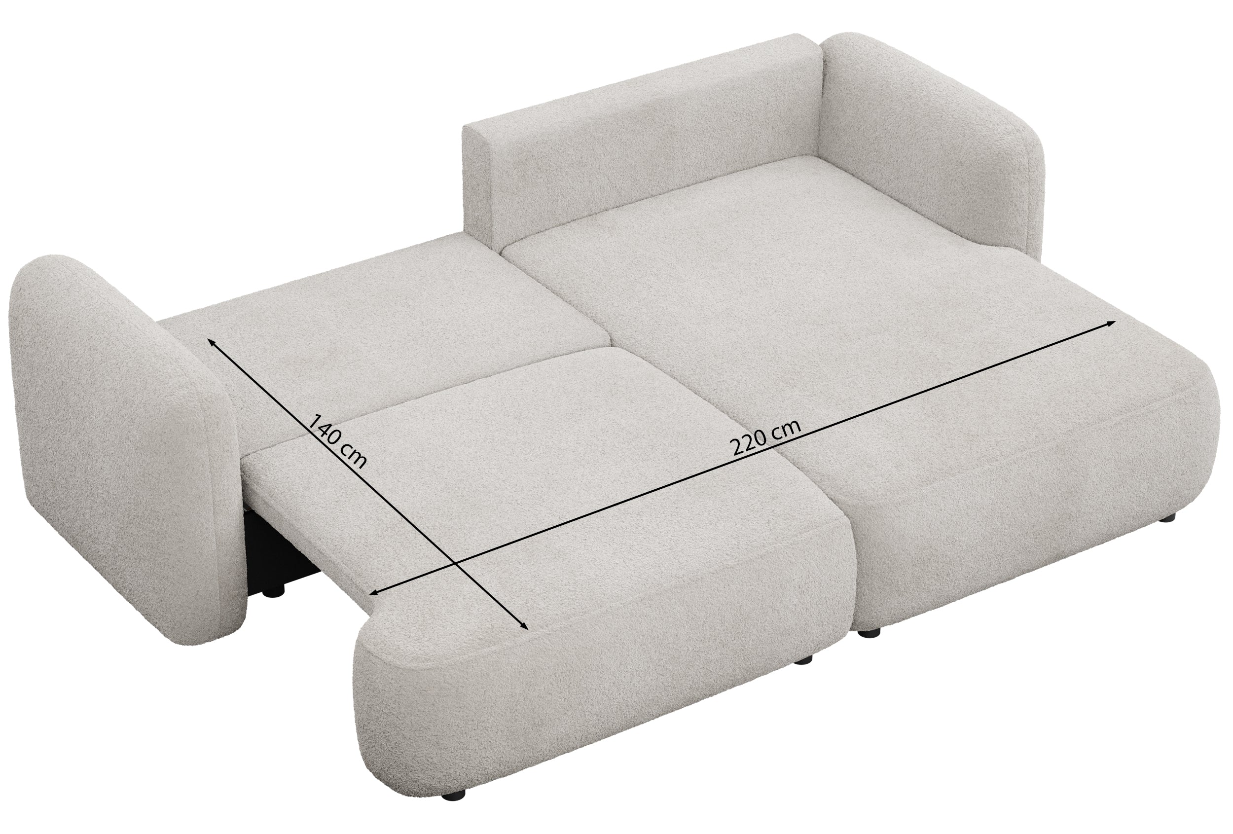 Ecksofa mit Schlaffunktion Tvoya, L-förmig, linksseitig, braunes Bouclé