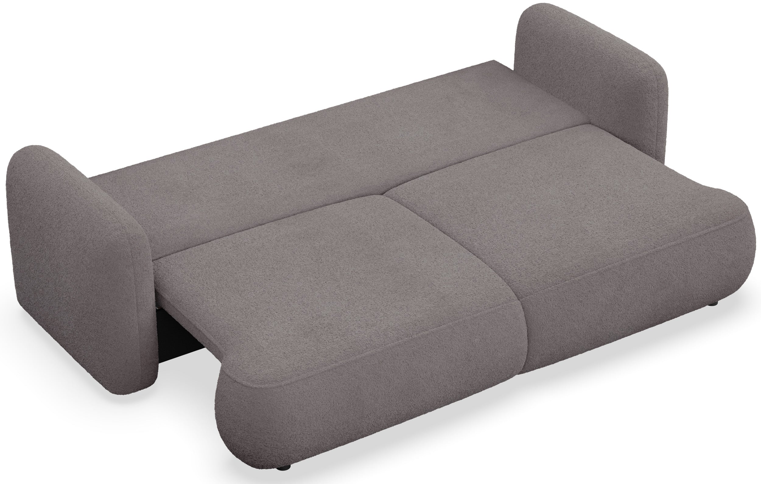 Dreisitziges ausklappbares Sofa Tvoya in graubraunem Bouclé