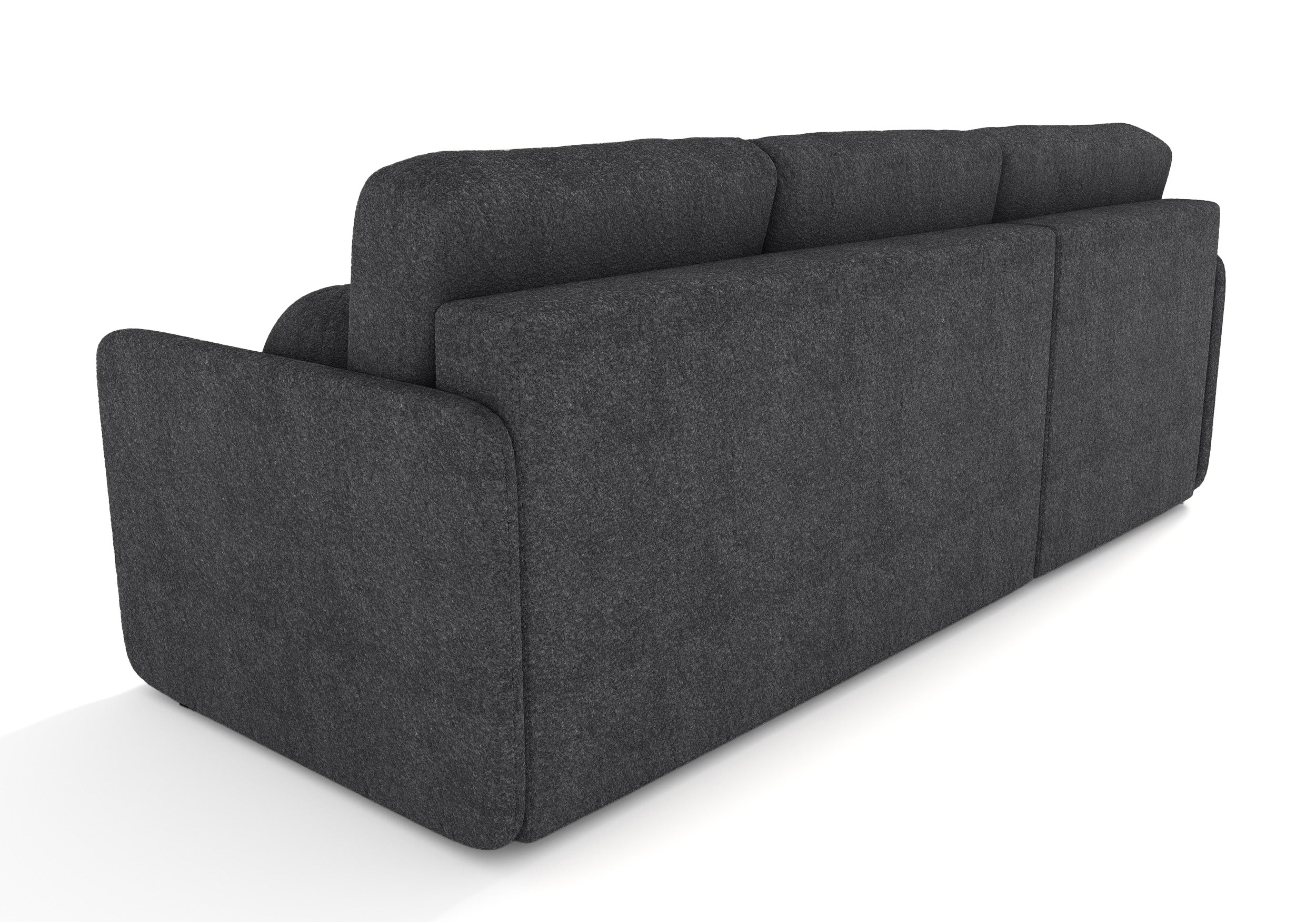 Ecksofa mit Schlaffunktion Bloom, L-förmig, mit Stauraum, grafitfarbenes Bouclé, universell einsetzbar