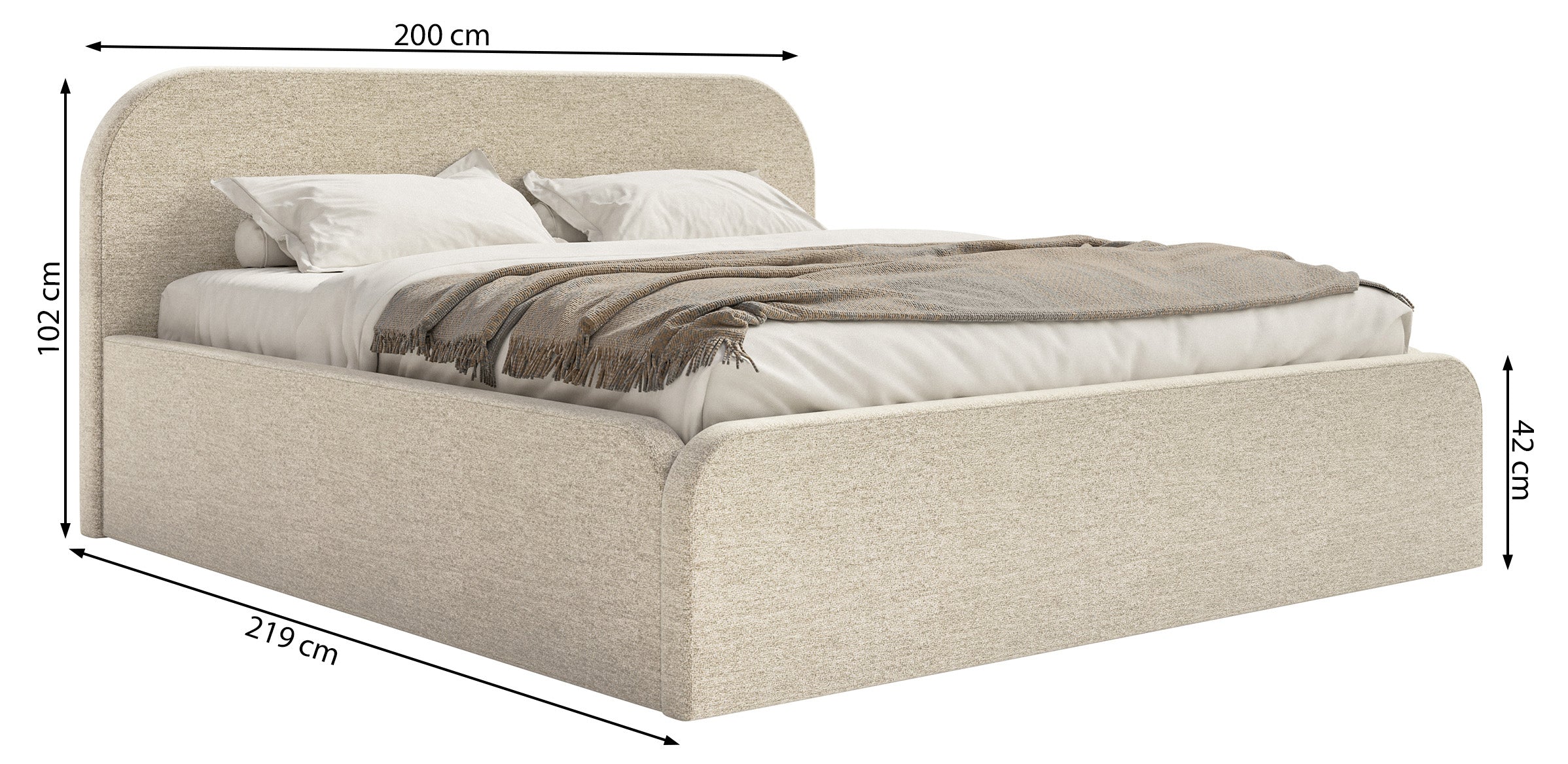 Polsterbett 180x200 cm Umike mit Stauraum, beige Velours, wasserabweisend