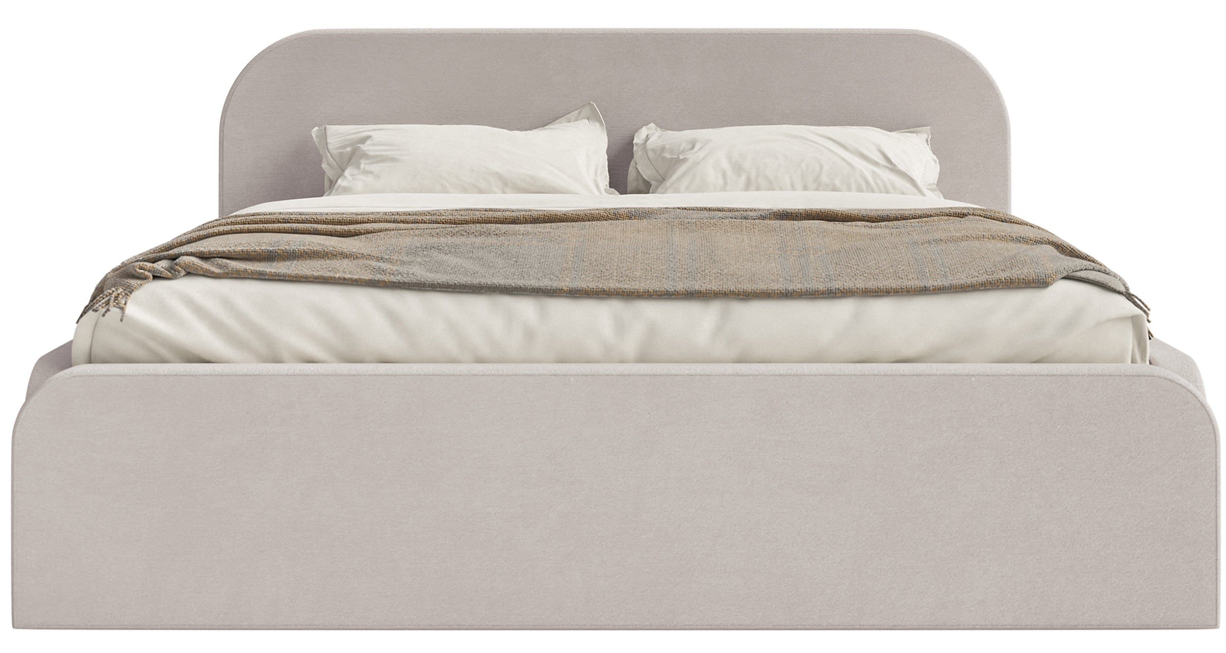 Gepolstertes Bett 140x200 cm Umike mit Stauraum, grau-beiger Velours, wasserabweisend
