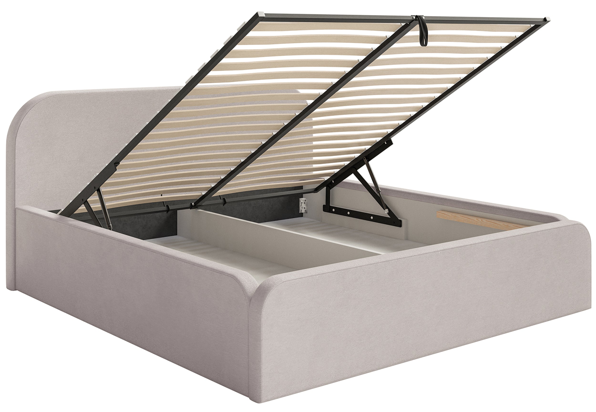 Gepolstertes Bett 140x200 cm Umike mit Stauraum, grau-beiger Velours, wasserabweisend