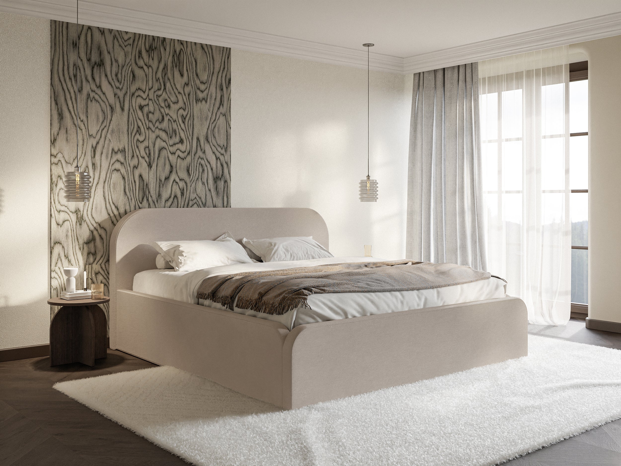 Polsterbett 180x200 cm Umike mit Stauraum, beige Velours, wasserabweisend
