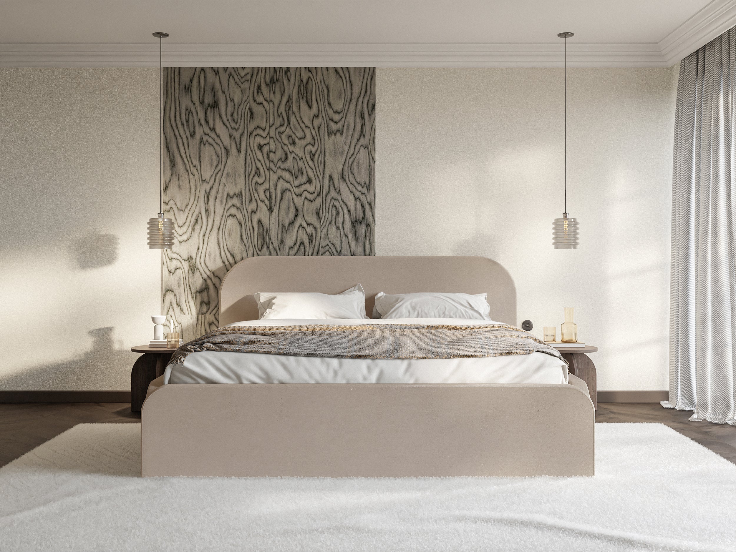 Polsterbett 180x200 cm Umike mit Stauraum, beige Velours, wasserabweisend