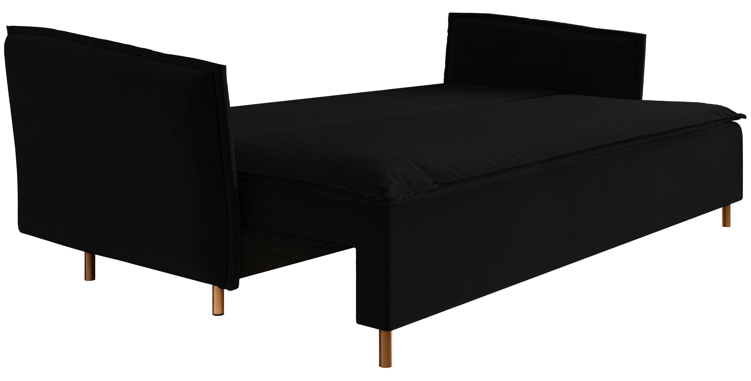 Drei-Sitzer-Schlafsofa Ummo mit Stauraum, schwarzer hydrophober Samt, goldene Beine
