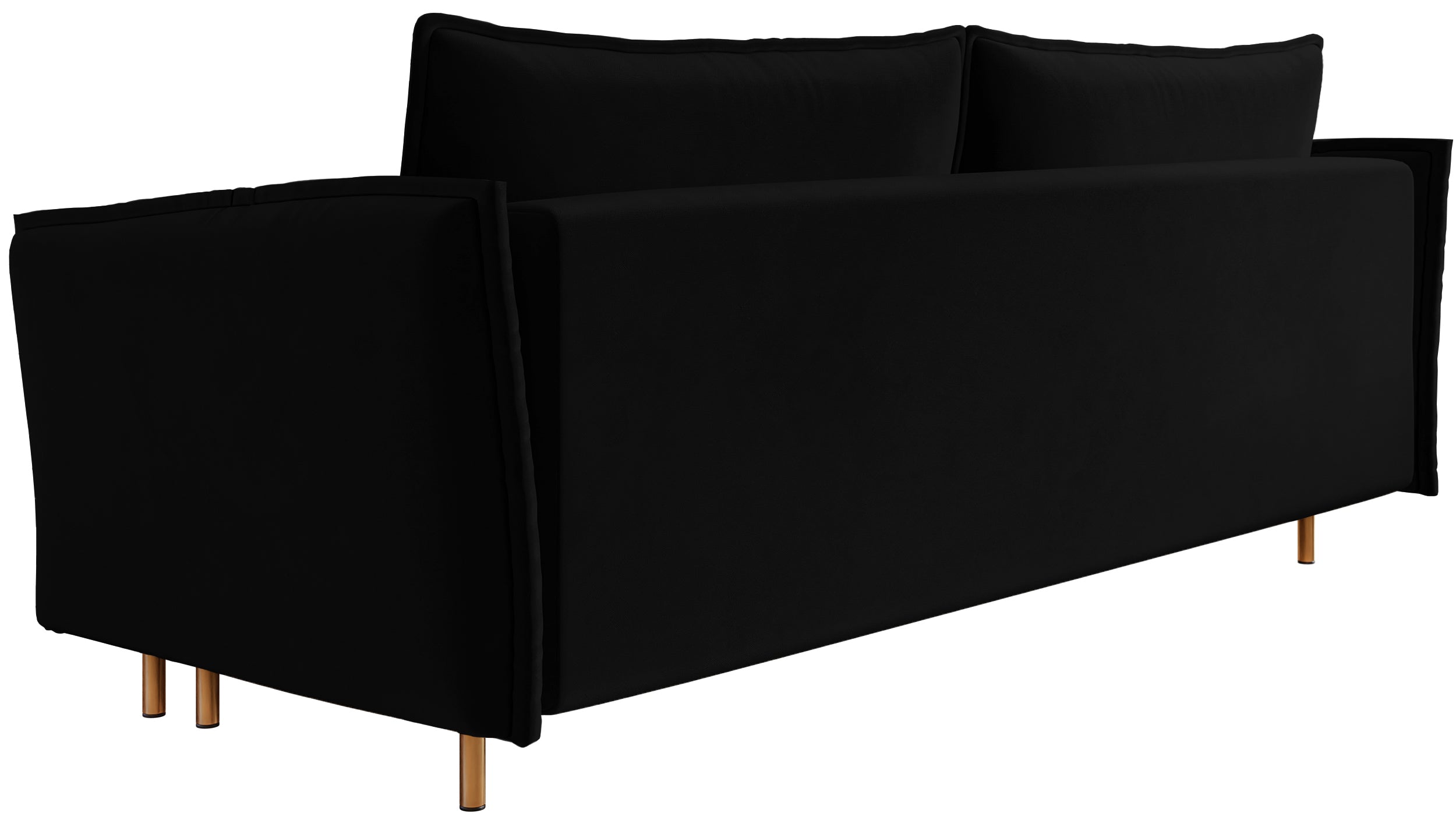 Drei-Sitzer-Schlafsofa Ummo mit Stauraum, schwarzer hydrophober Samt, goldene Beine