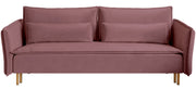 Dreisitziges Schlafsofa Ummo mit Stauraum, rosa Velours, wasserabweisend, goldene Beine