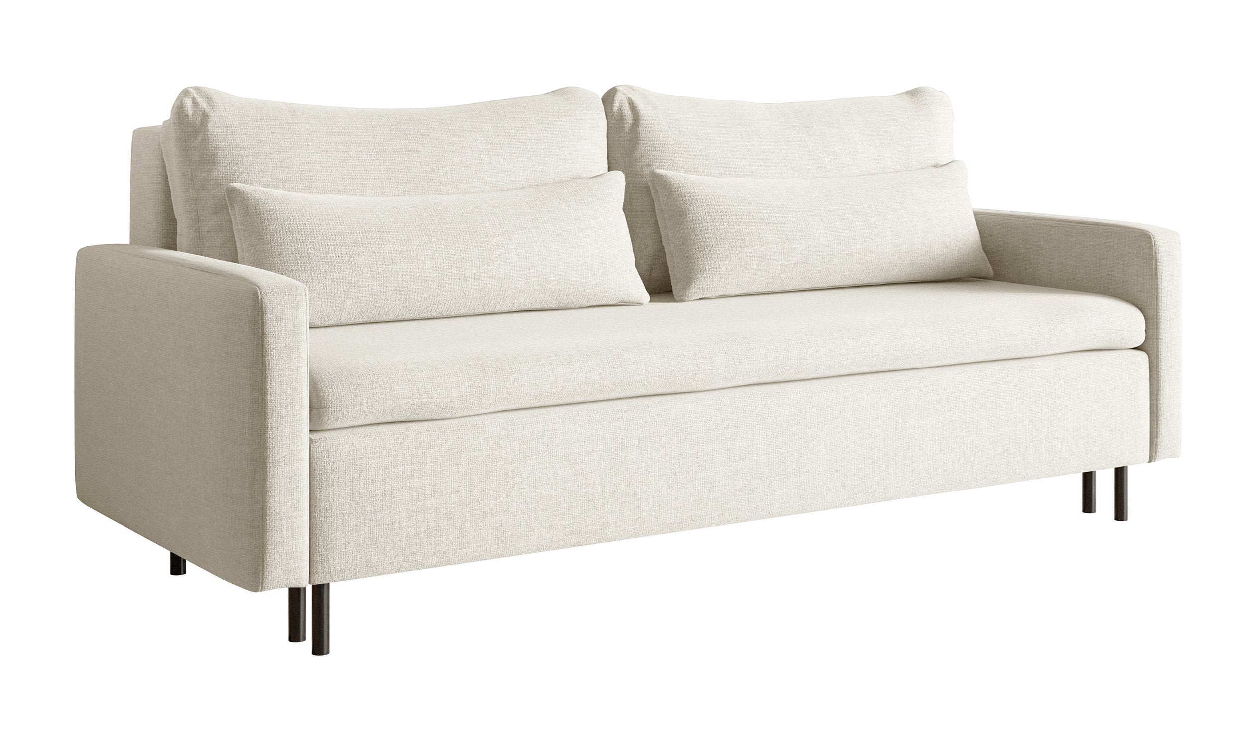 Dreisitziges ausklappbares Sofa Umpro mit Stauraum, cremefarbenes Chenille