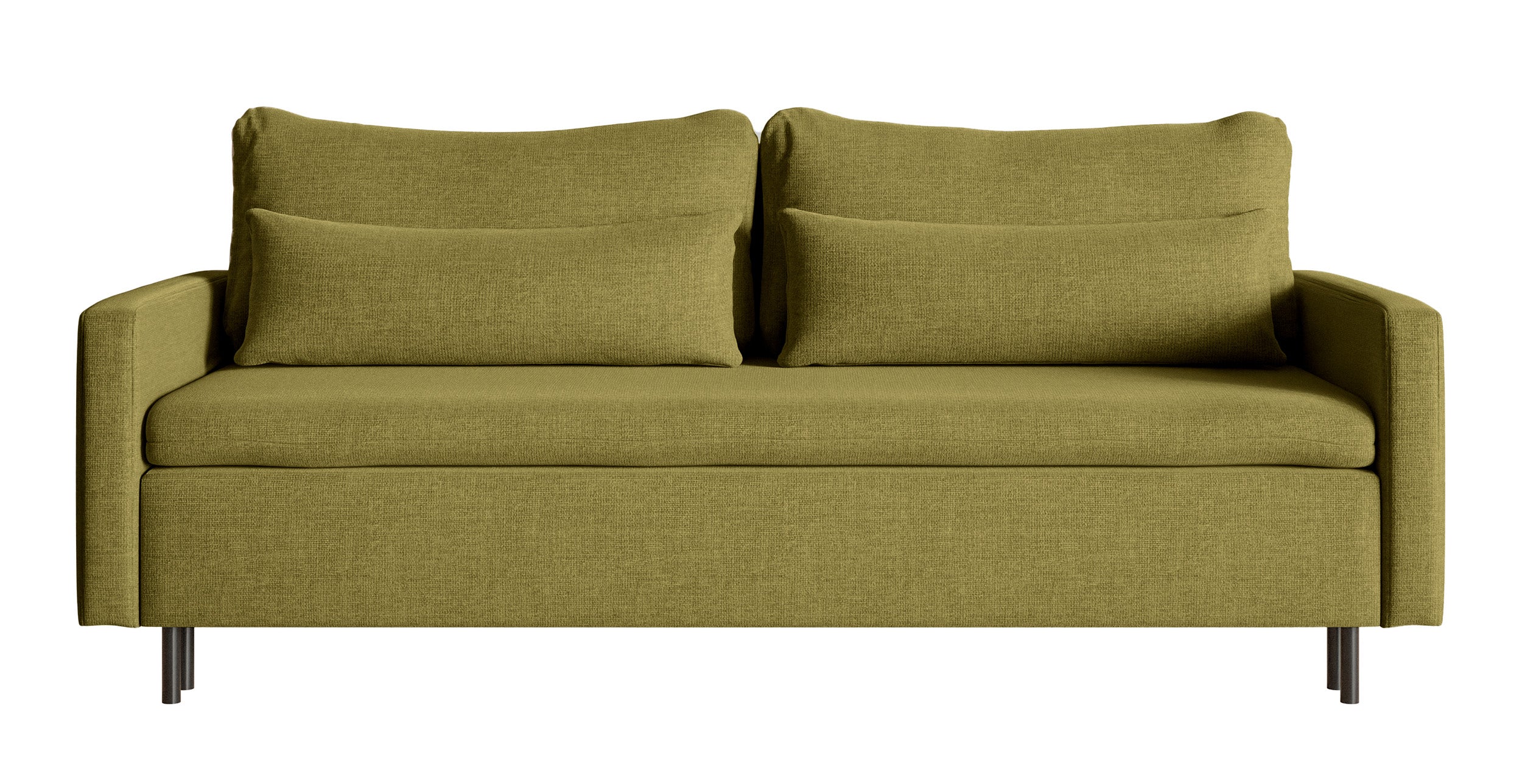 Dreisitziges ausklappbares Sofa Umpro mit Stauraum, olivgrüner Chenille-Bezug