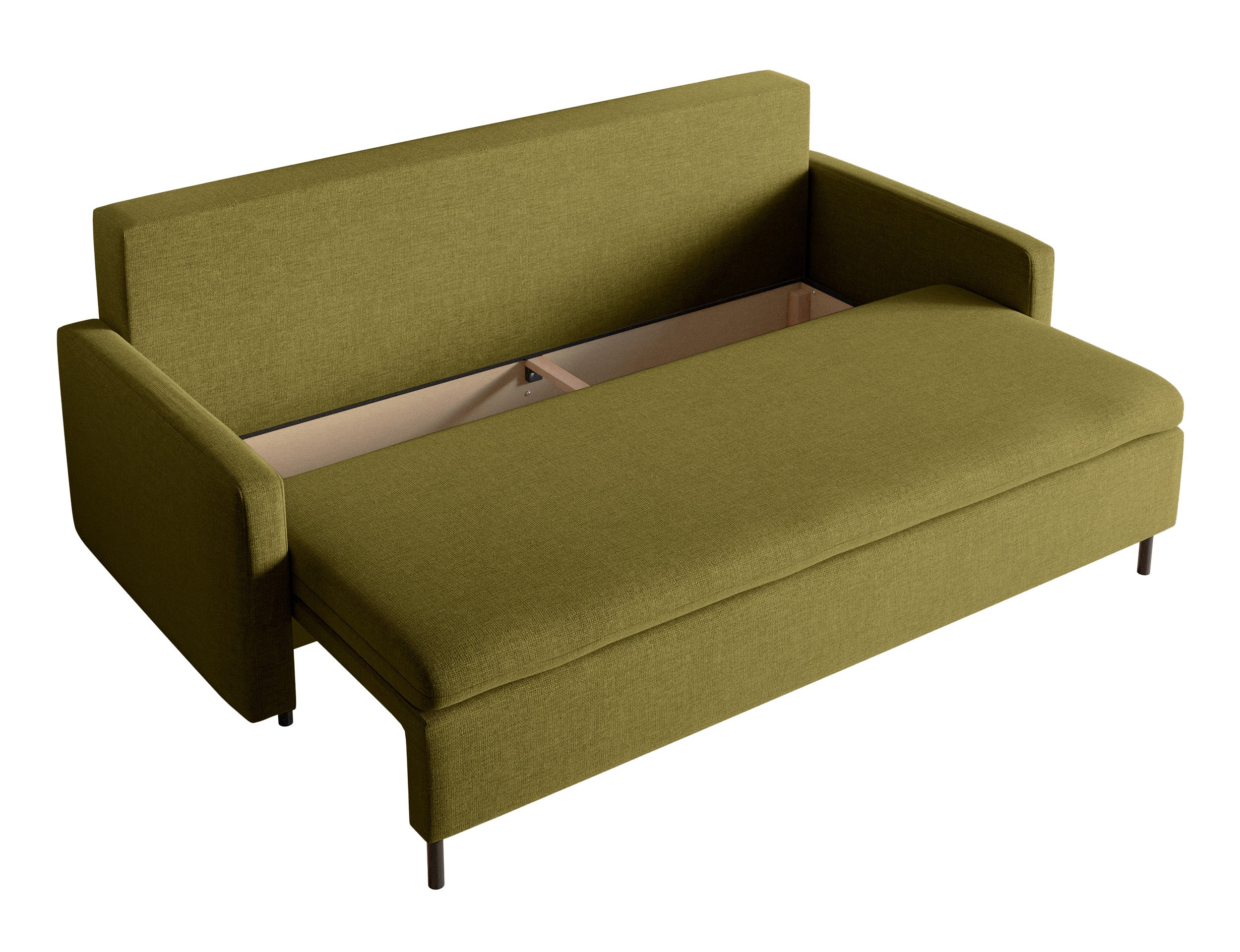 Dreisitziges ausklappbares Sofa Umpro mit Stauraum, olivgrüner Chenille-Bezug