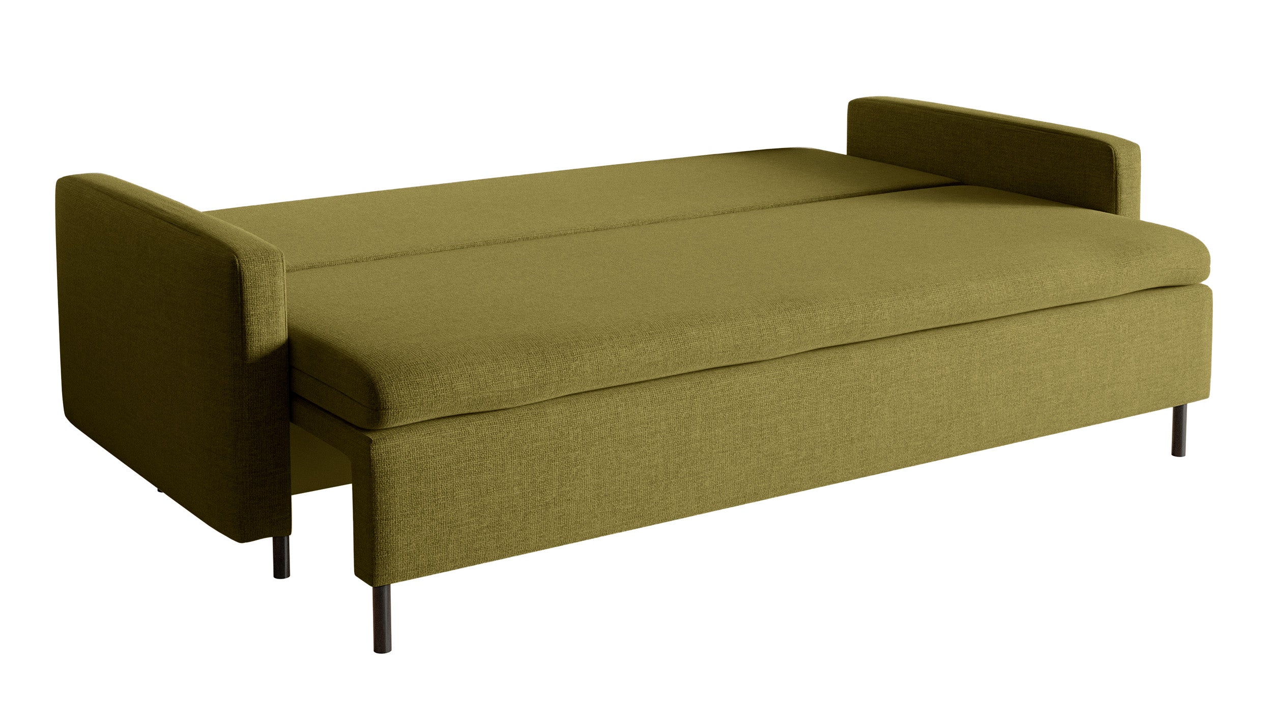 Dreisitziges ausklappbares Sofa Umpro mit Stauraum, olivgrüner Chenille-Bezug
