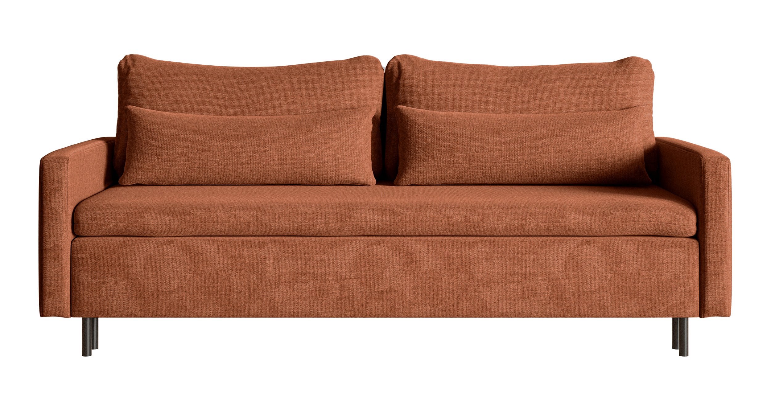 Dreisitziges ausklappbares Sofa Umpro mit Stauraum, kupferfarbener Chenille