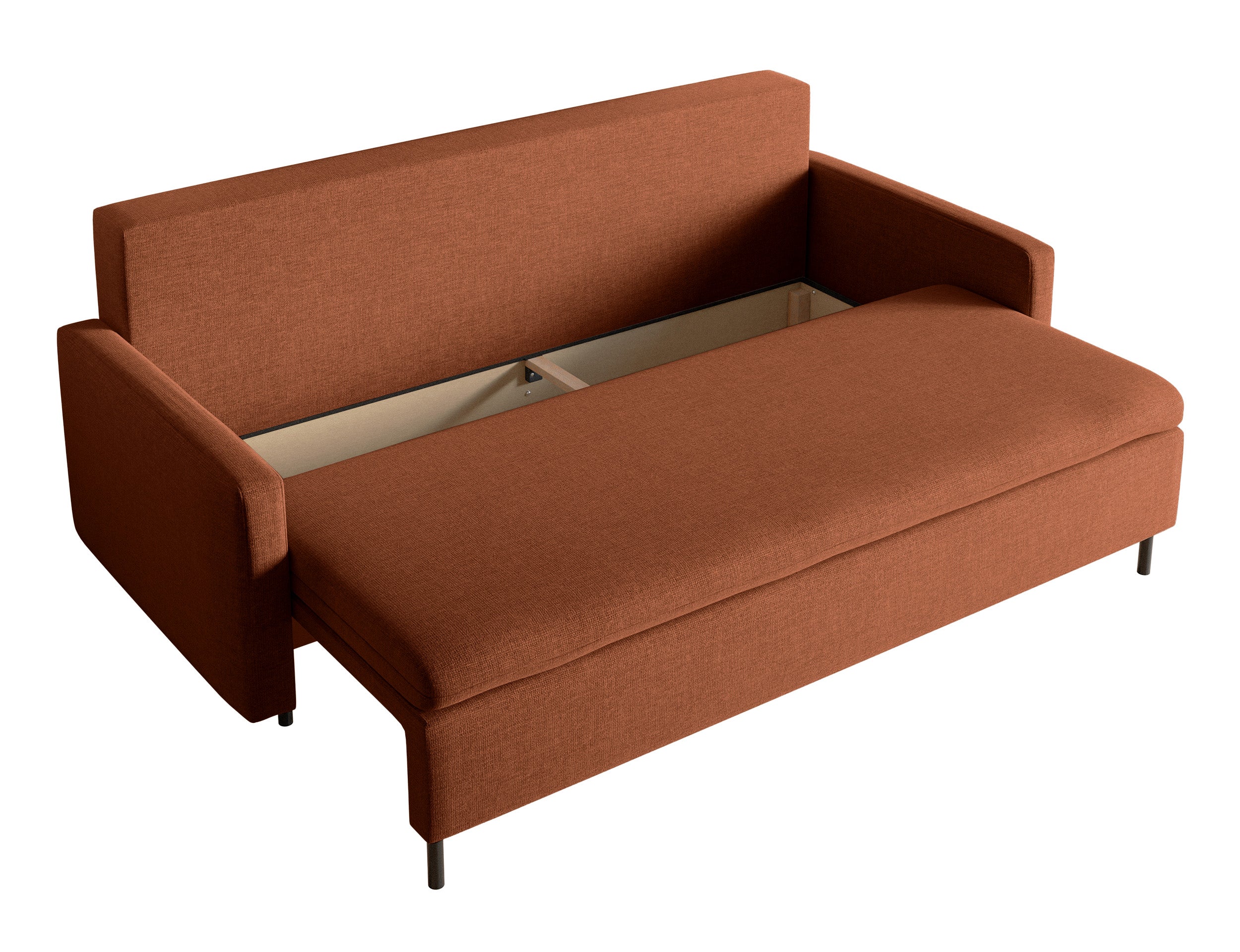 Dreisitziges ausklappbares Sofa Umpro mit Stauraum, kupferfarbener Chenille