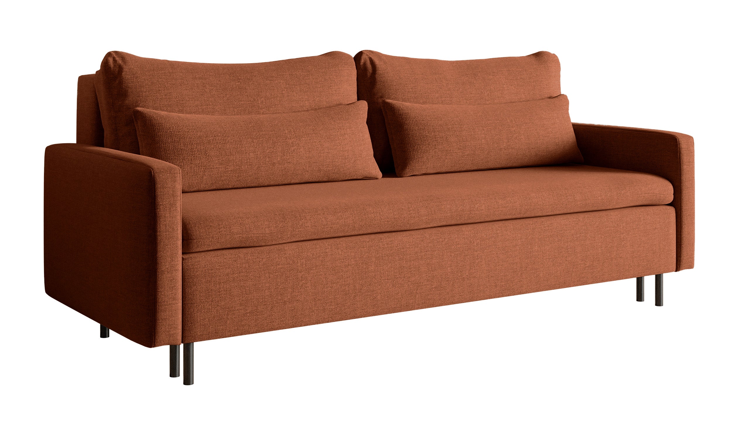Dreisitziges ausklappbares Sofa Umpro mit Stauraum, kupferfarbener Chenille