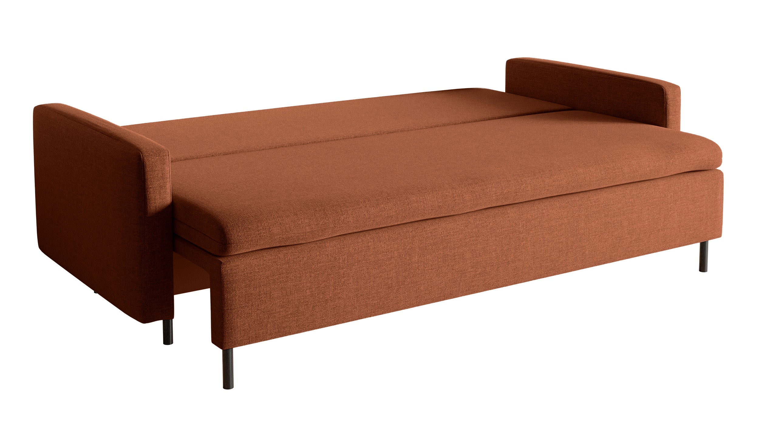 Dreisitziges ausklappbares Sofa Umpro mit Stauraum, kupferfarbener Chenille