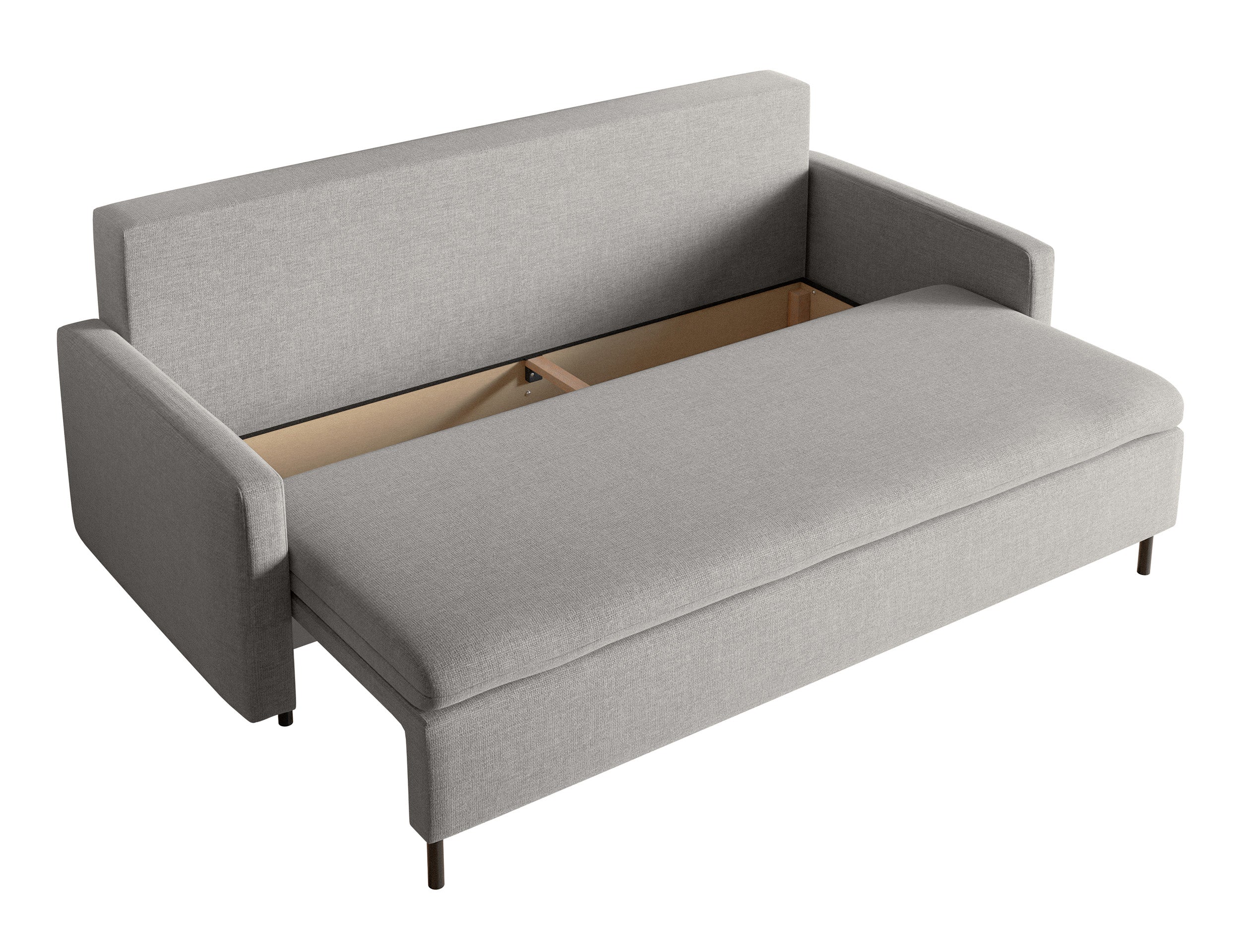 Dreisitziges ausklappbares Sofa Umpro mit Stauraum, grauer Chenille-Bezug