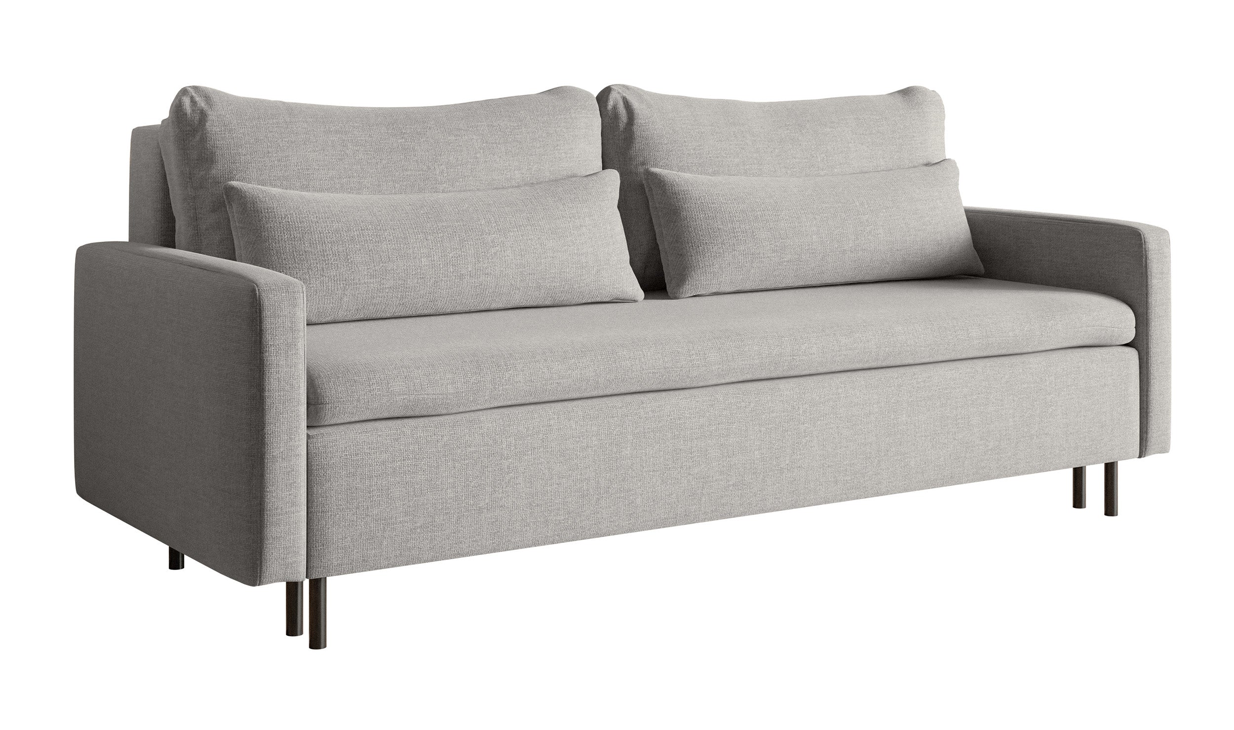 Dreisitziges ausklappbares Sofa Umpro mit Stauraum, grauer Chenille-Bezug