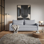 Dreisitziges ausklappbares Sofa Umpro mit Stauraum, grauer, pflegeleichter Chenille-Stoff