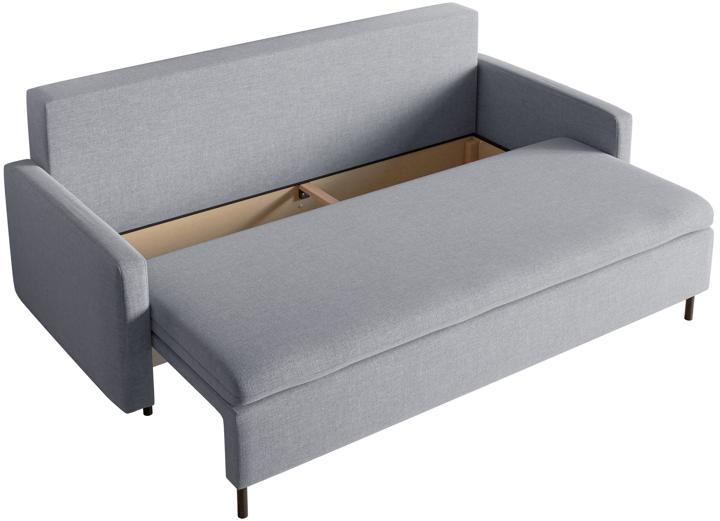 Dreisitziges ausklappbares Sofa Umpro mit Stauraum, grauer, pflegeleichter Chenille-Stoff
