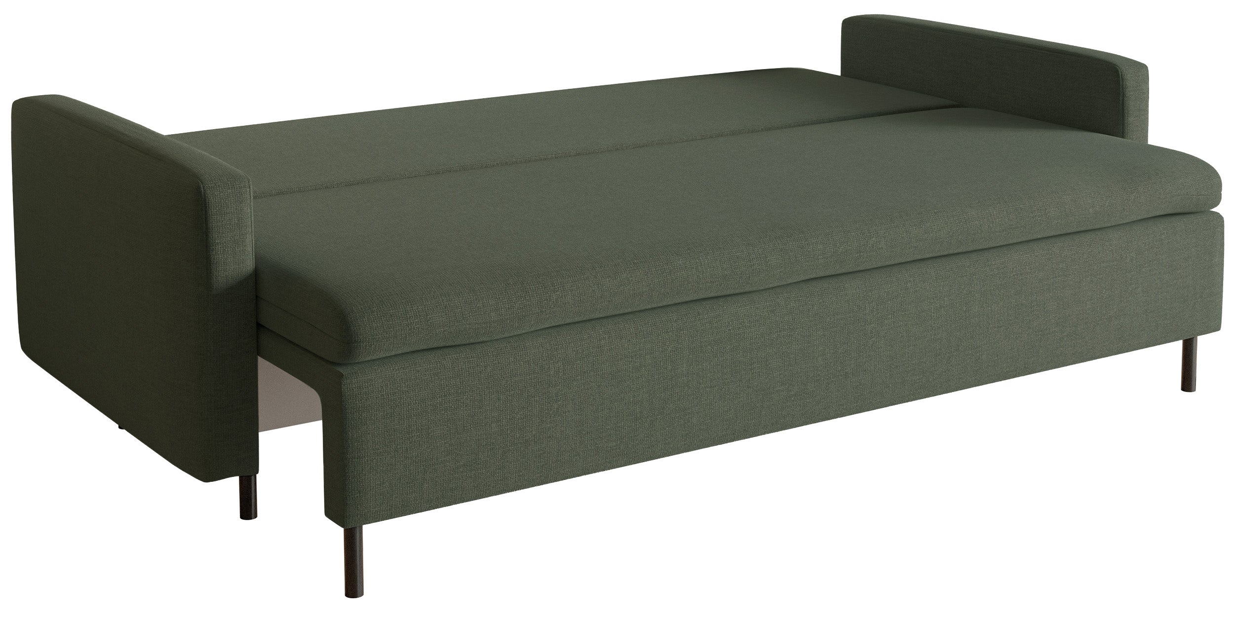 Dreisitziges ausklappbares Sofa Umpro mit Stauraum, dunkelgrüner Chenille, leicht zu reinigen