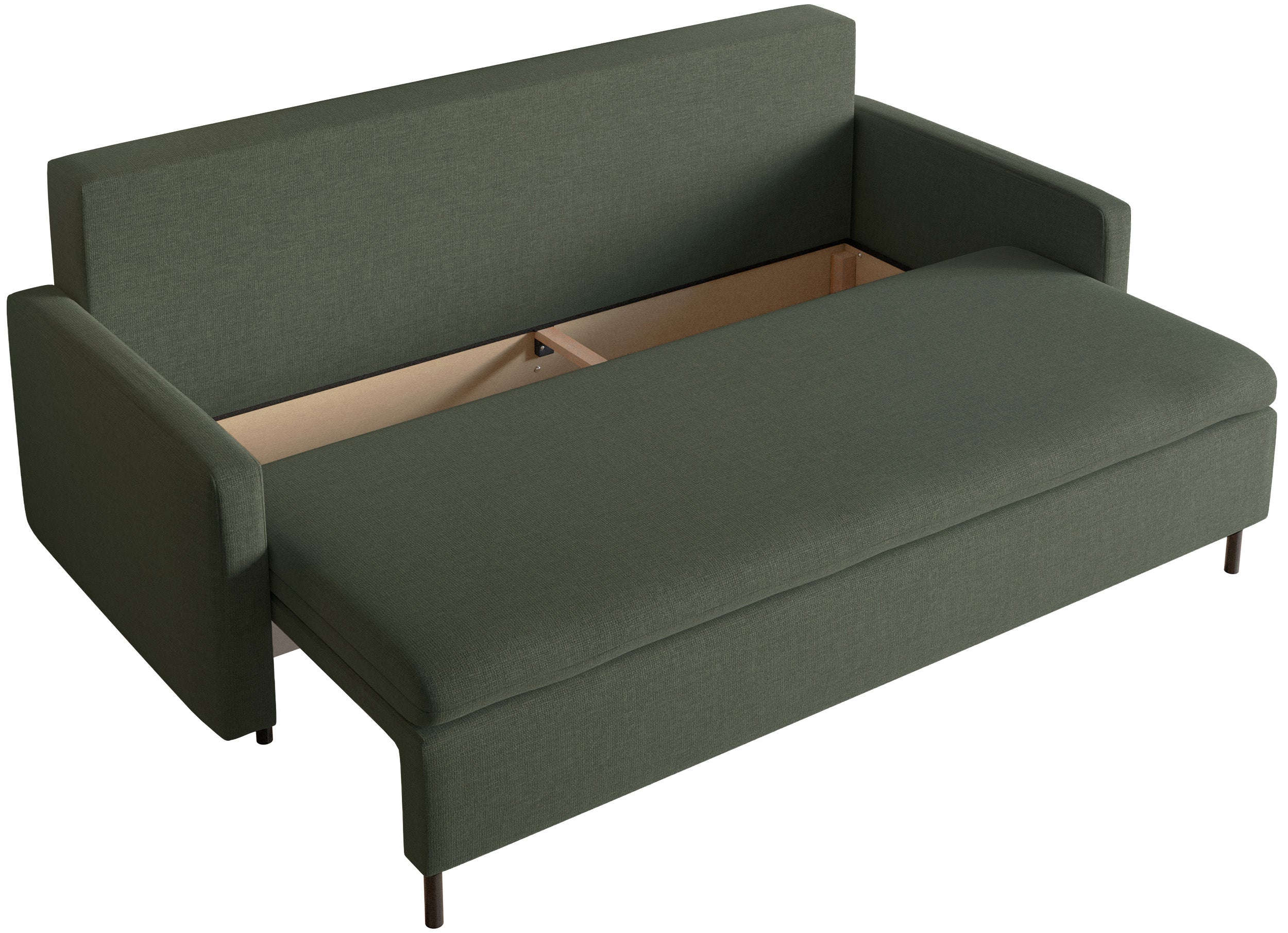 Dreisitziges ausklappbares Sofa Umpro mit Stauraum, dunkelgrüner Chenille, leicht zu reinigen