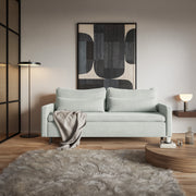 Dreisitziges ausklappbares Sofa Umpro mit Stauraum, minzgrüner Chenille, leicht zu reinigen