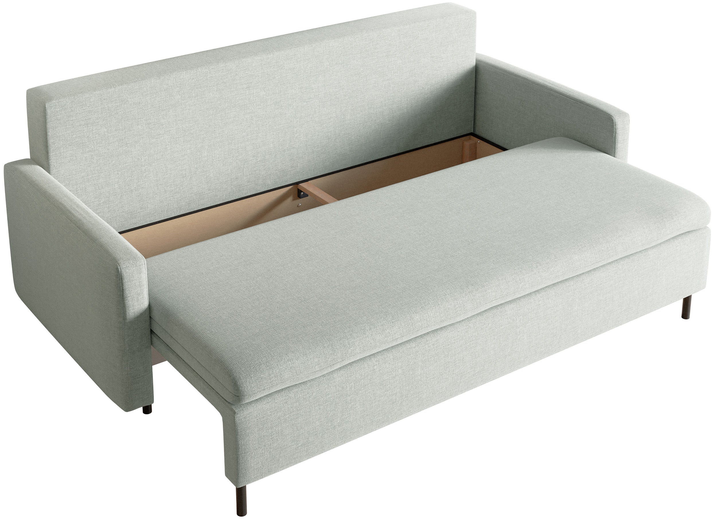 Dreisitziges ausklappbares Sofa Umpro mit Stauraum, minzgrüner Chenille, leicht zu reinigen