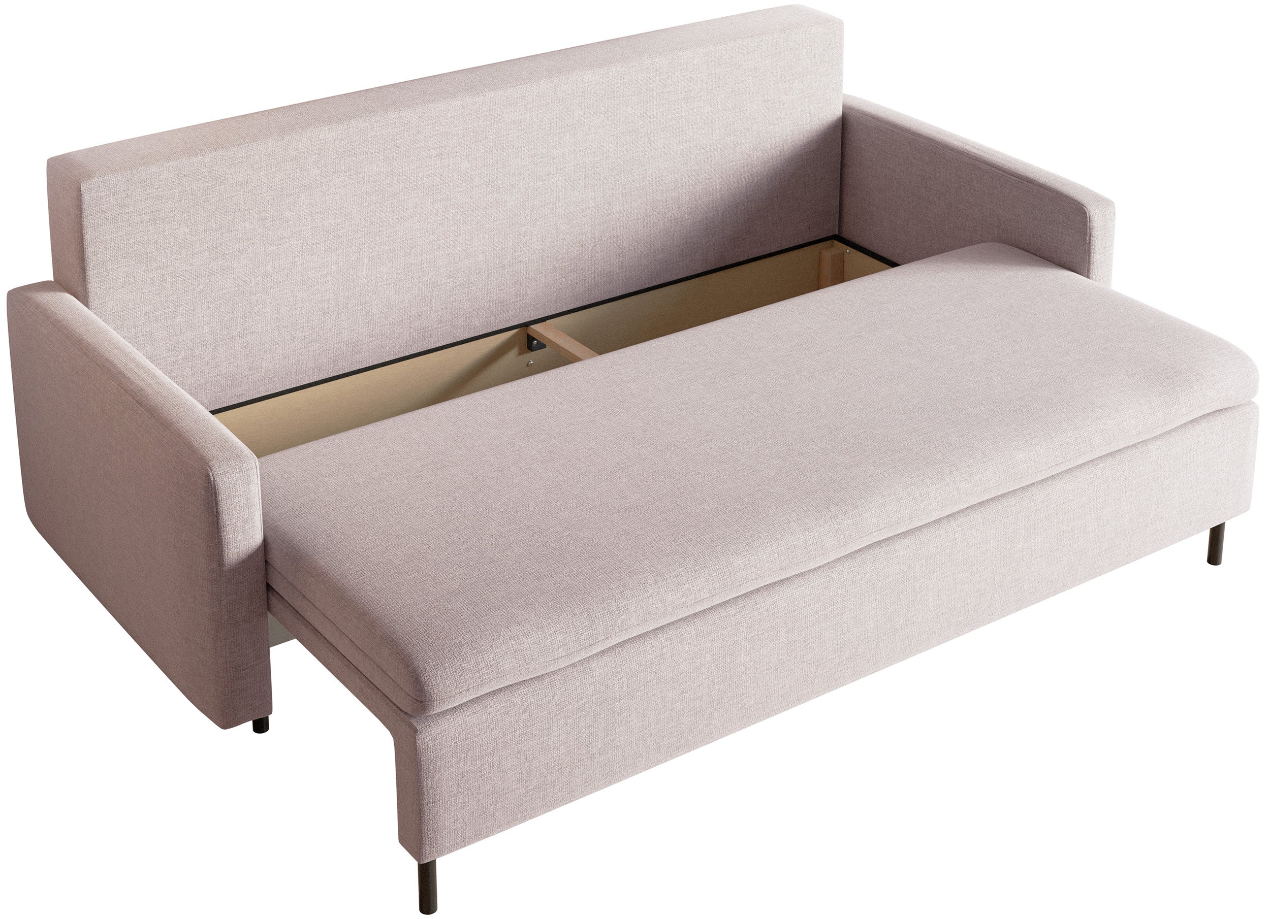 Dreisitziges Klappsofa Umpro mit Stauraum, hellbeiger Chenille-Stoff, leicht zu reinigen