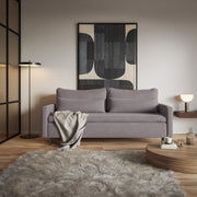 Dreisitziges Schlafsofa Umpro mit Stauraum, grau-braun, pflegeleichter Chenillestoff