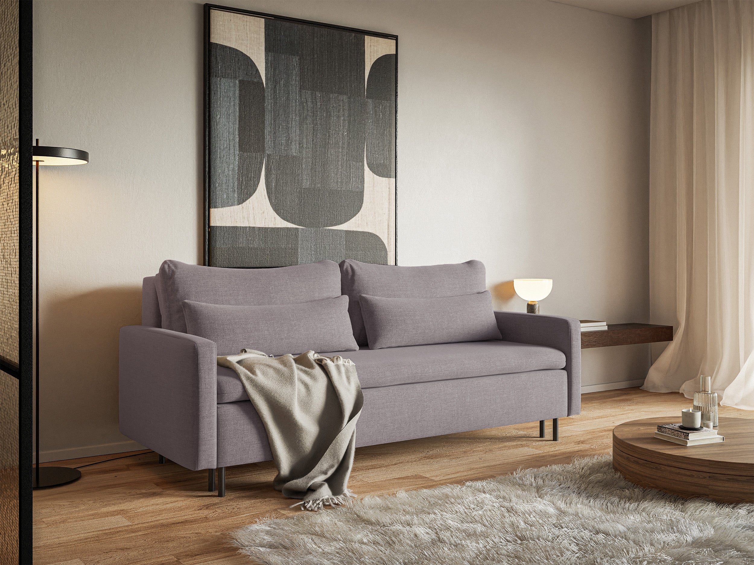 Dreisitziges Schlafsofa Umpro mit Stauraum, grau-braun, pflegeleichter Chenillestoff