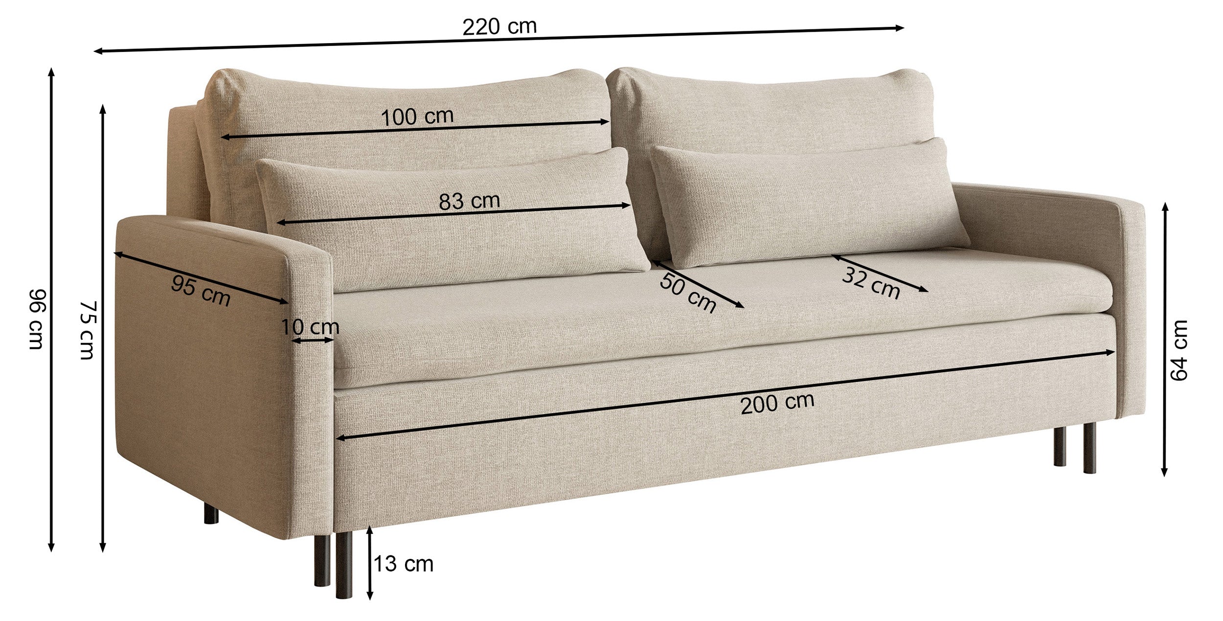 Dreisitziges ausklappbares Sofa Umpro mit Stauraum, dunkelgrüner Chenille, leicht zu reinigen